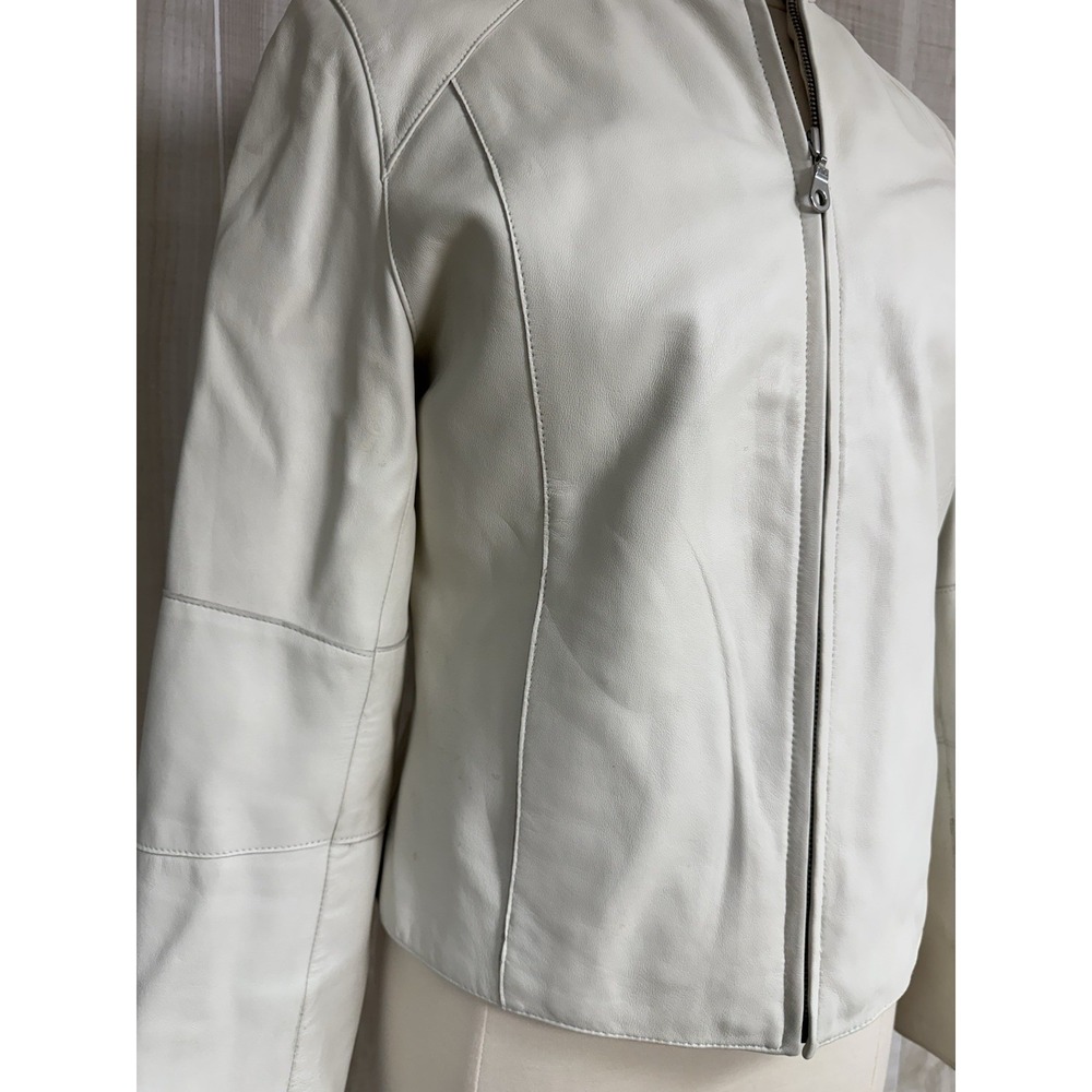 Wilson's Leather Short Jacket Women Cream/White Moto Classic Rare M - Picture 3 of 11